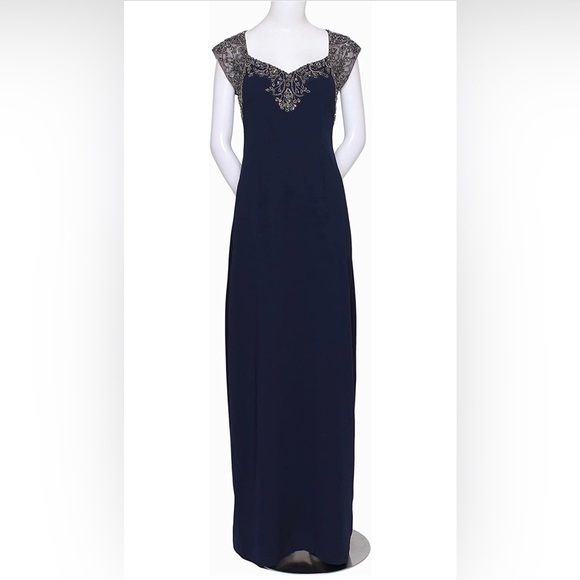 Adrianna Papell Women's Petite Beaded Long Dress in Midnight Size 10P - Picture 2 of 7